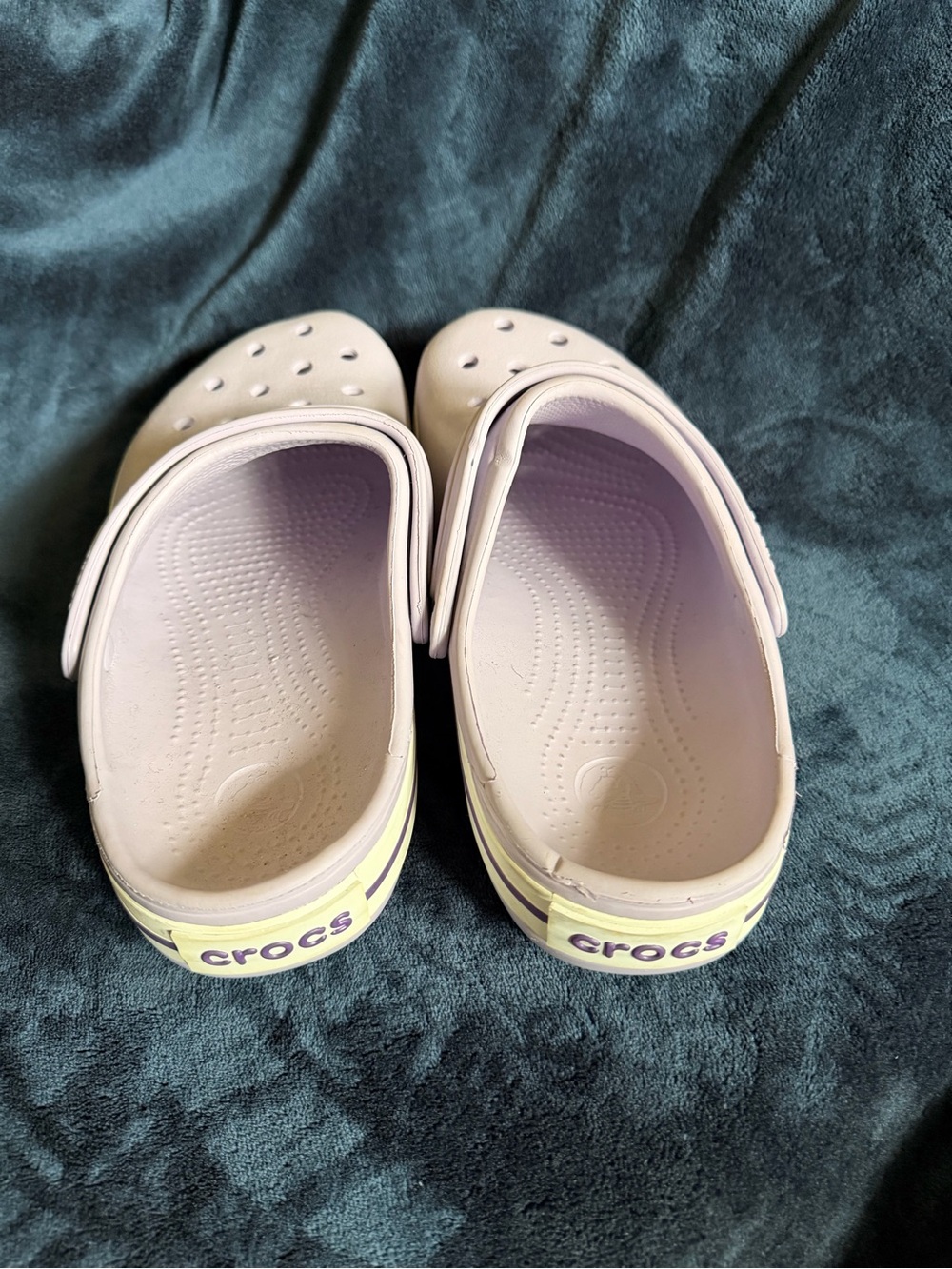 CROCS Women's Light Pink Slip-On Clogs with Yellow Trim - Picture 2 of 3